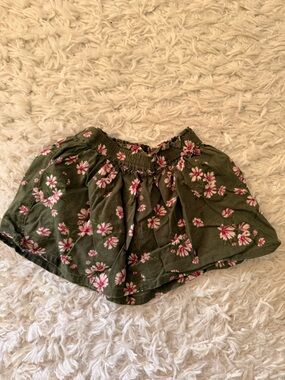 GAP Baby Olive Green Floral Skirt with Pink Flowers